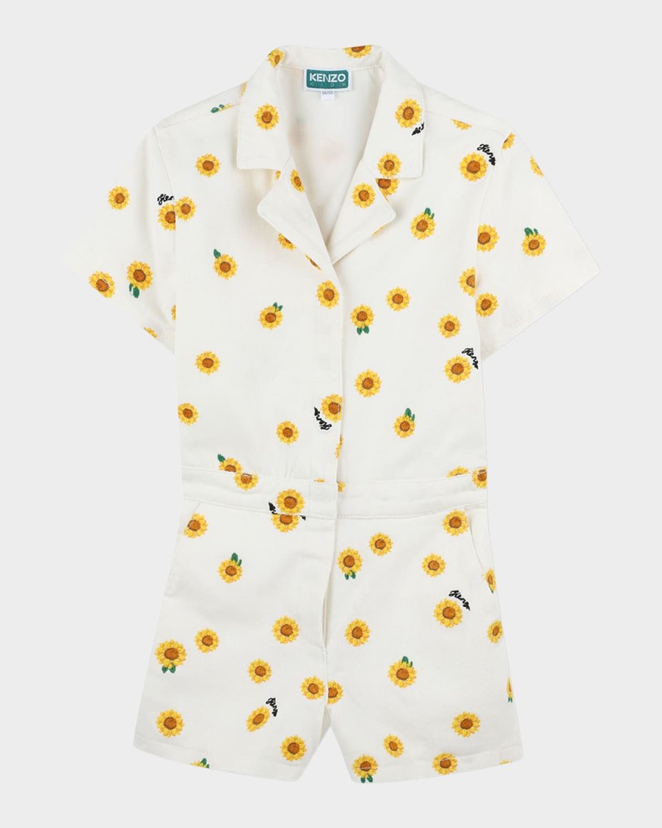Girl's Embroidered Sunflower-Print Romper, Size 2-